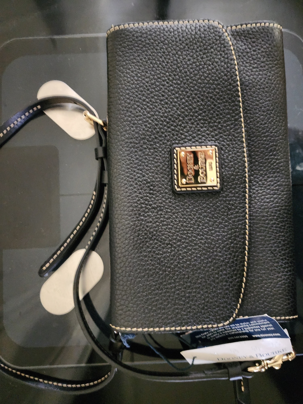 Dooney & Bourke Black Pebbled Leather Crossbody Wallet with Gold Hardware - Picture 2 of 15
